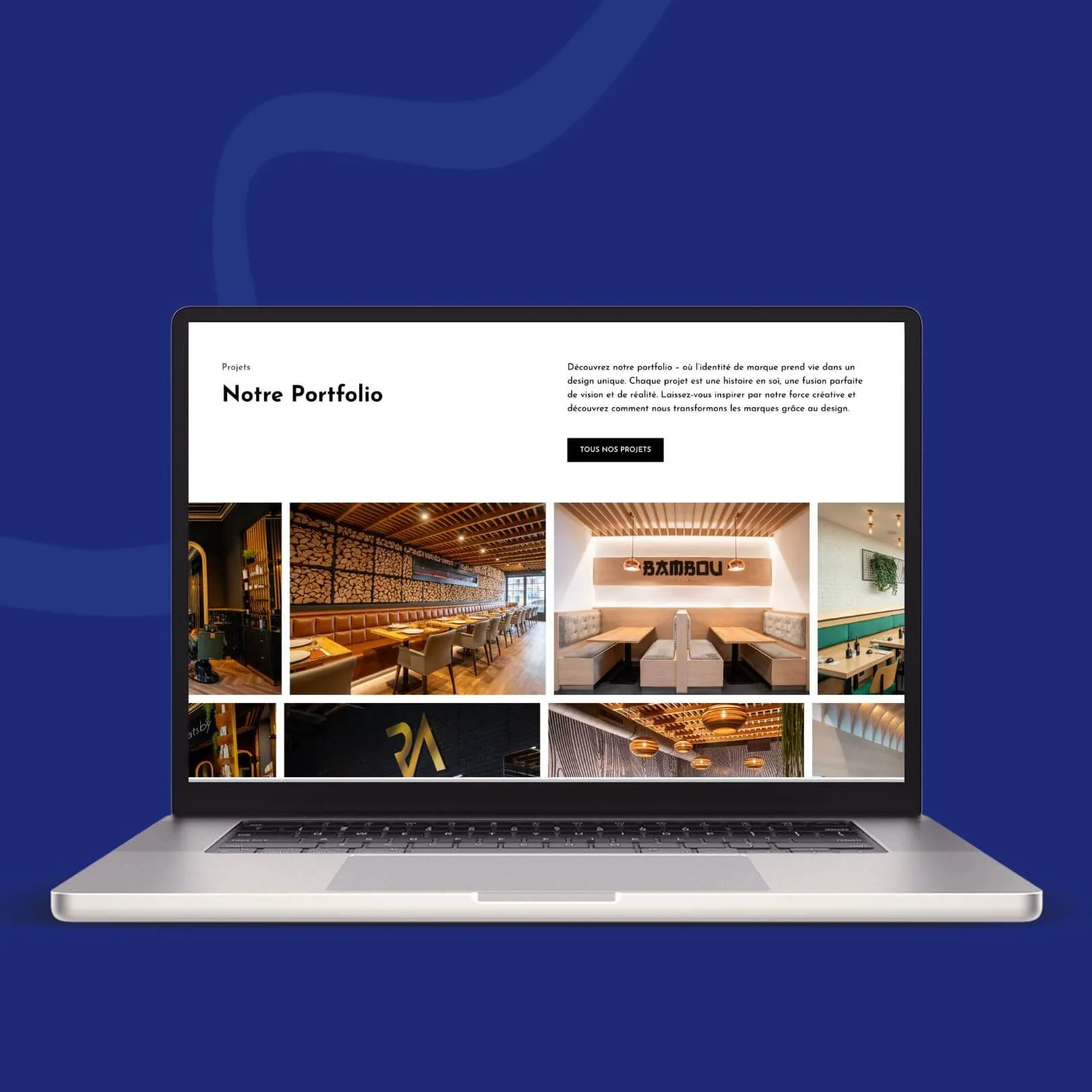 Page d’accueil Vision Interiors avec mise en avant des projets