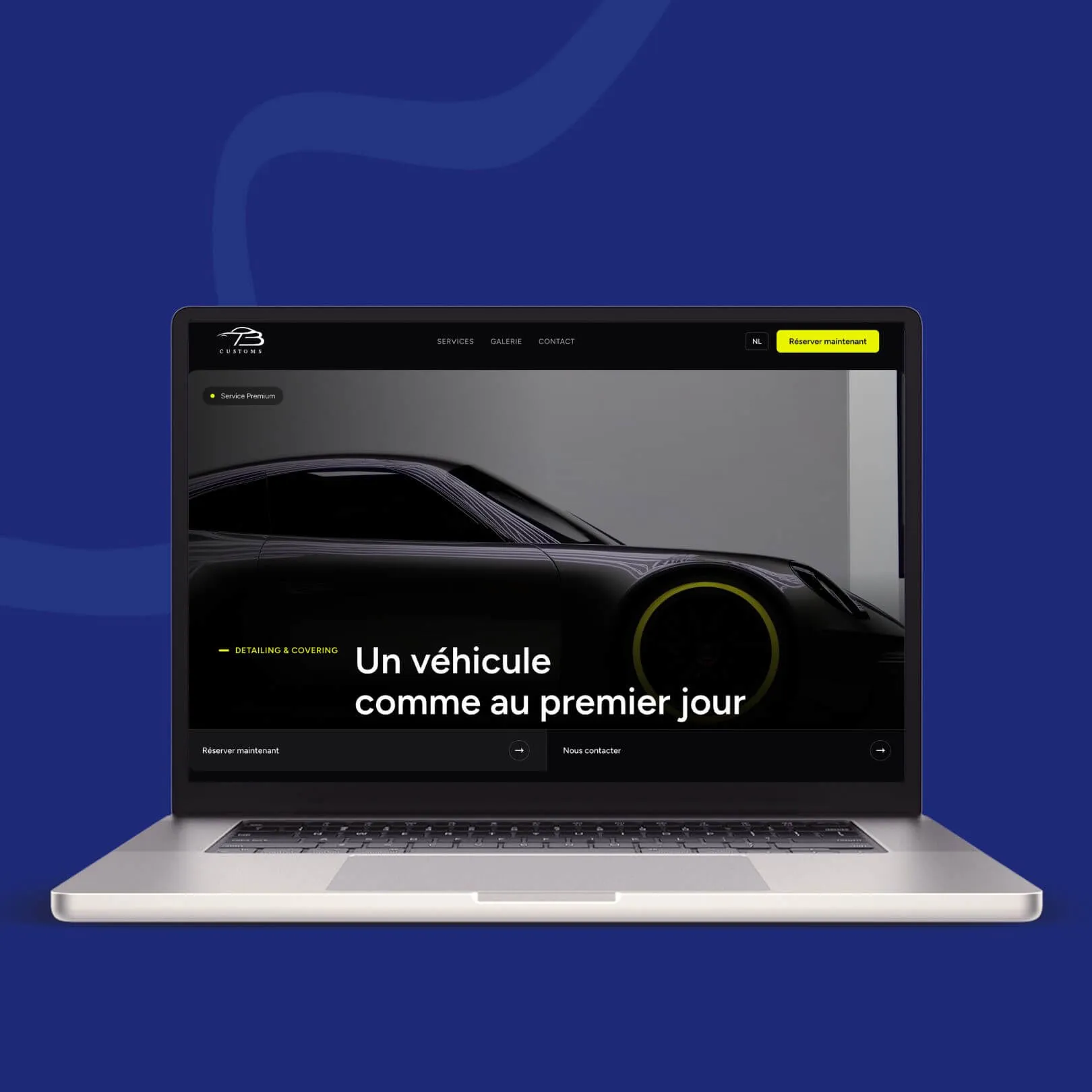 Page d’accueil TB Customs avec hero et services