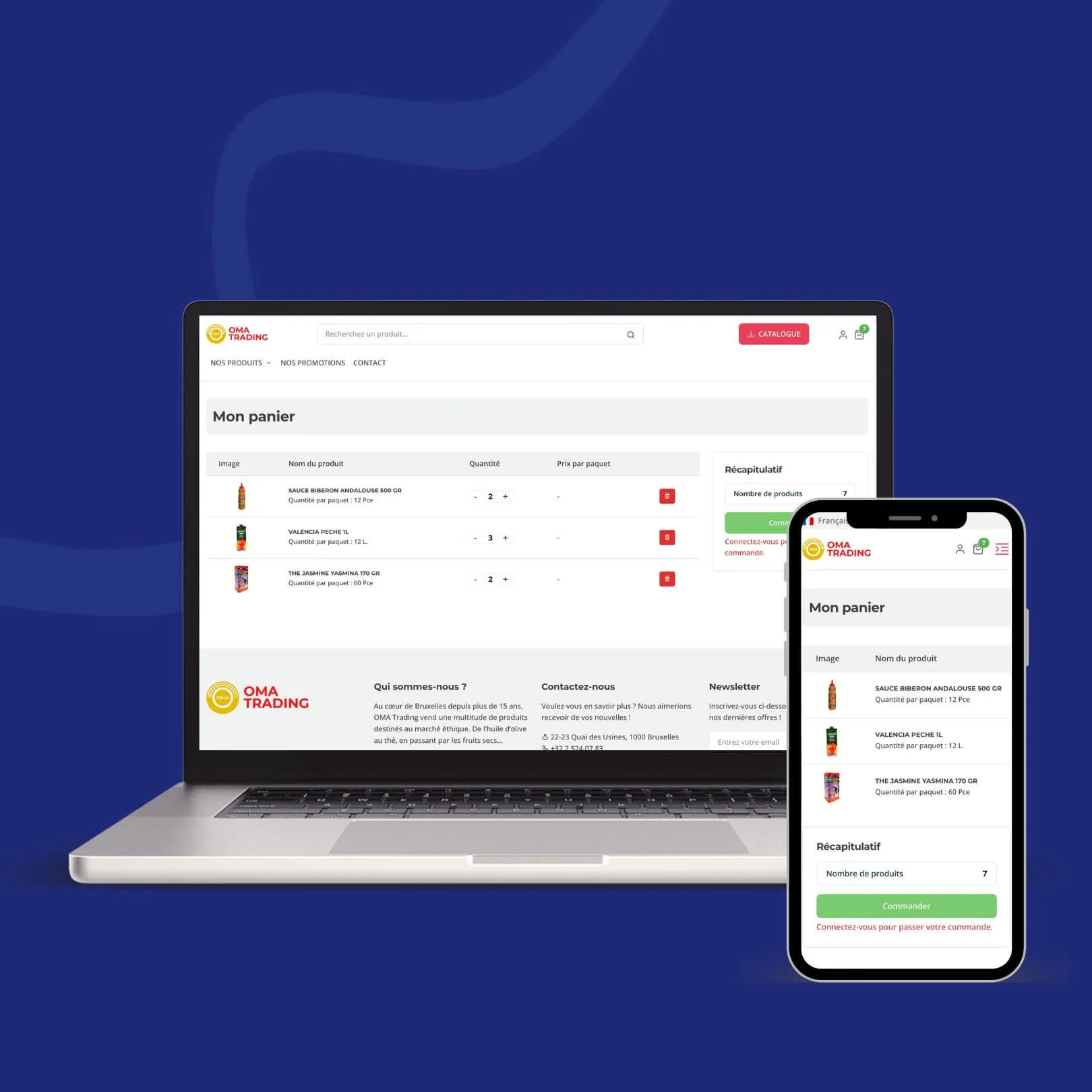 Page produit Oma Trading avec fiche détaillée