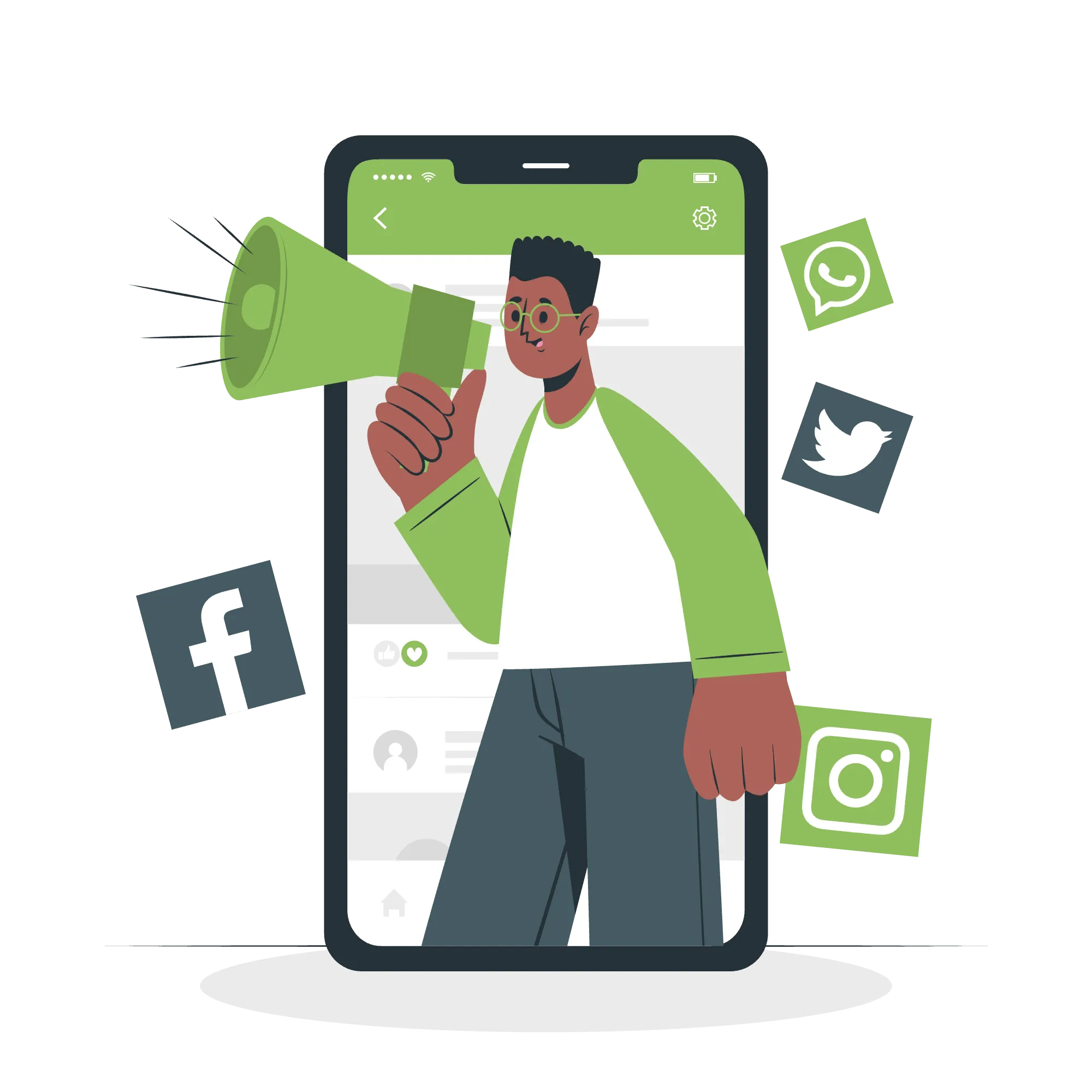 Illustration d’une campagne publicitaire diffusée sur les réseaux sociaux : Facebook, Twitter, WhatsApp et Instagram