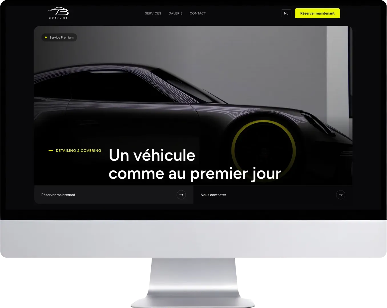 Aperçu du site TB Customs sur ordinateur, exemple de création réalisée par Pushweb.