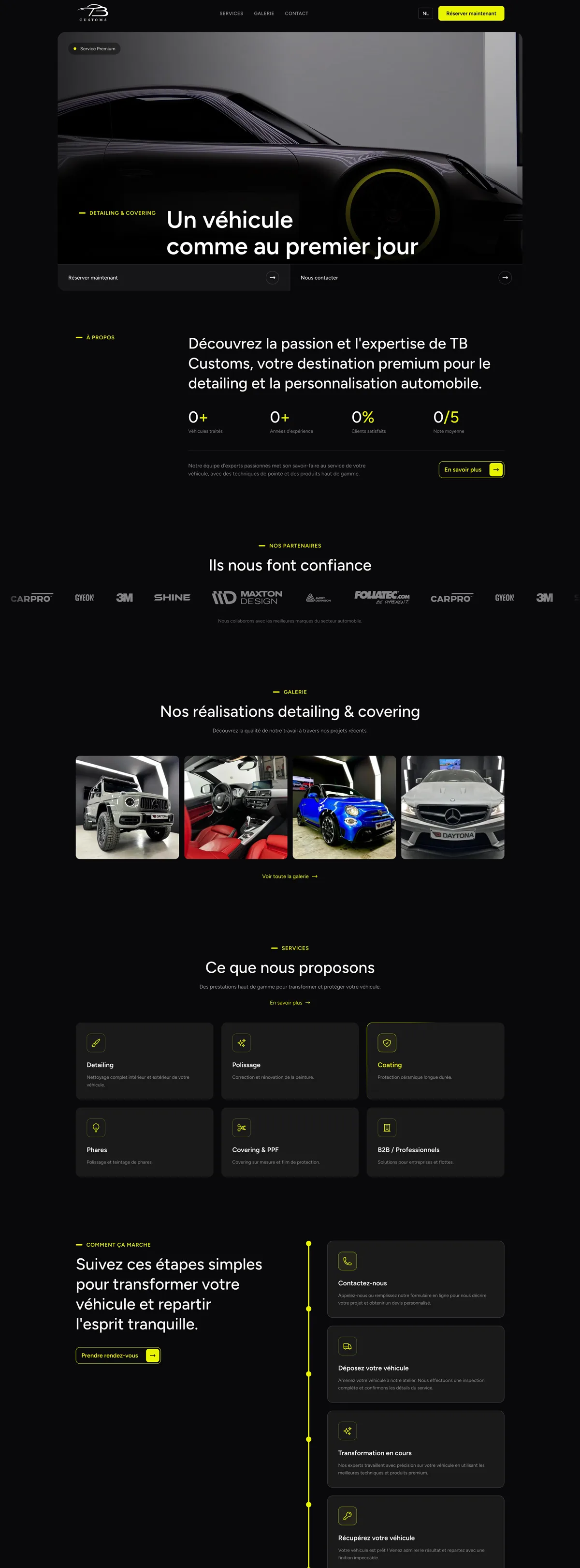 Aperçu du site TB Customs sur desktop