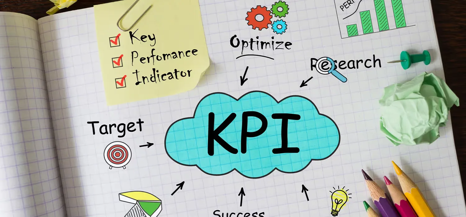 Illustration des KPIs SEO avec des éléments liés à l’optimisation, l’analyse et la stratégie digitale